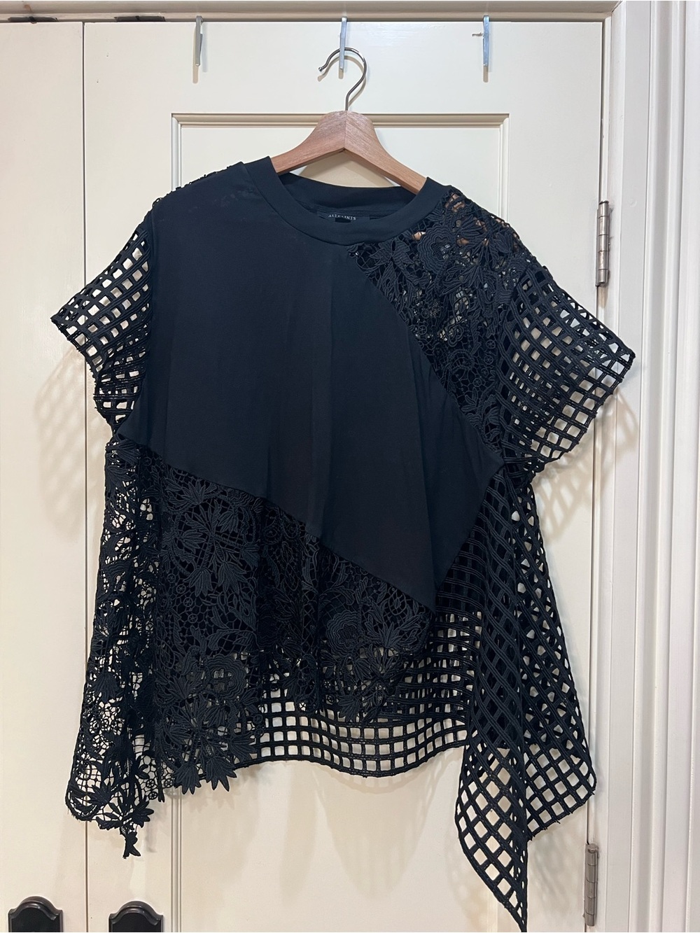AllSaints Black Zala Crochet & Lace Panel Blouse - Picture 2 of 3
